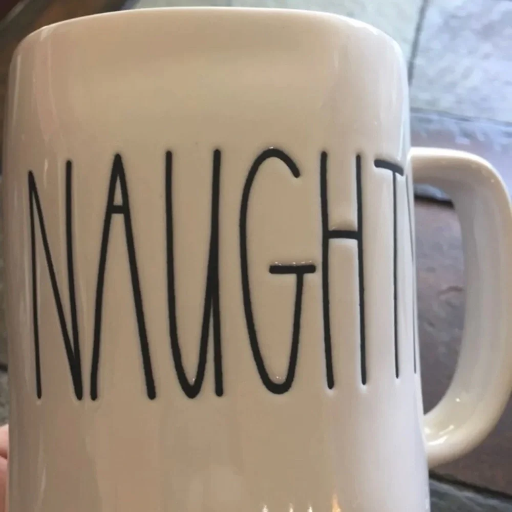 NWT Rae Dunn NAUGHTY NICE Mug Coffee Tea ceramic gift white black Christmas